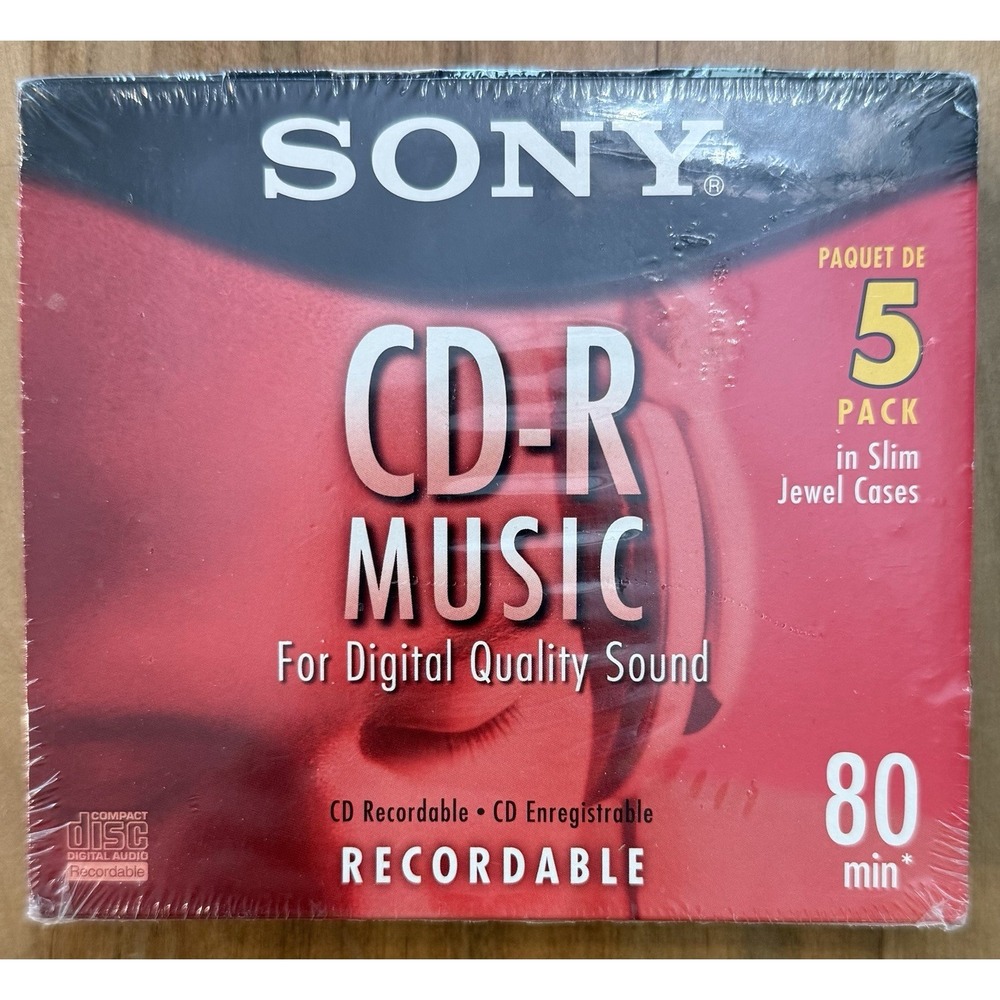 Blank SONY CD-R New/Sealed 5 Pack Recordable In Slim Jewel Cases Audio Music 80